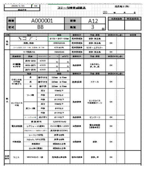 高品質なモーター製造を支える当社の取り組み～ステータ検査成績書の改善～